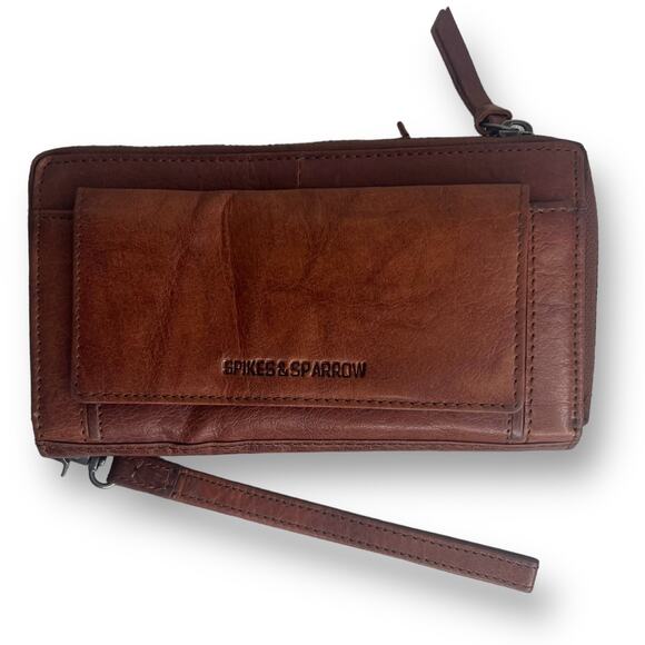 Spikes & Sparrow Brandy Brown Leather Aspen Wristlet Zip Wallet RFID Protected - Picture 2 of 12